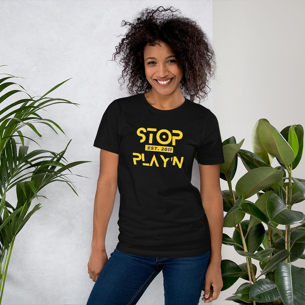 Gold & Blk Stop Play'n Unisex t-shirt